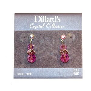 Pink Crystal Drop Pierced Earrings
